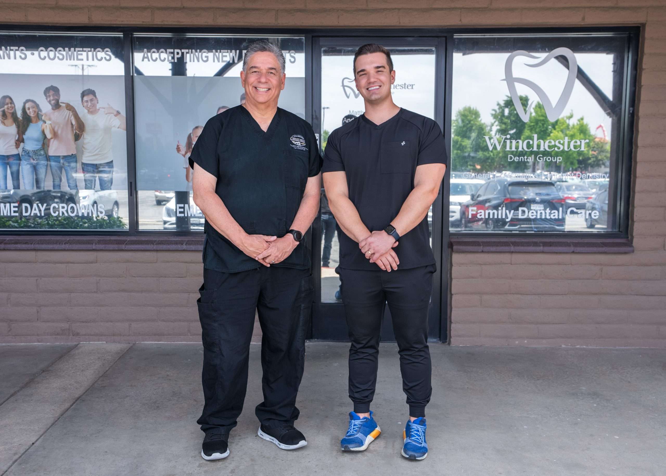Winchester Dental Group team members outside storefront